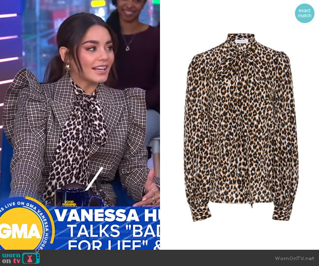 Leopard Silk Bow Blouse by Michael Kors worn by Vanessa Hudgens on GMA