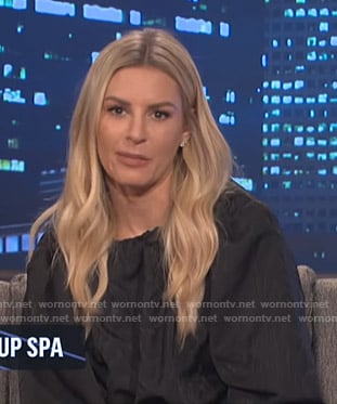 Morgan's black gathered neck blouse on E! News Nightly Pop