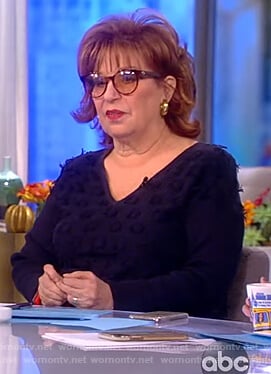 Joy’s navy dot fringe sweater on The View