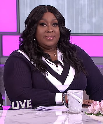 Loni’s navy varsity sweater dress on The Real