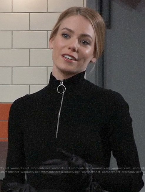 Nelle's black zip neck dress on General Hospital