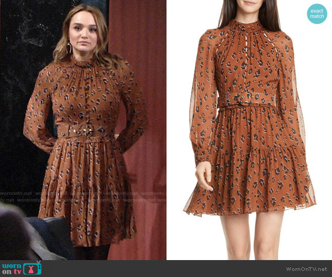 Nicholas Leopard Print Long Sleeve Belted Silk Minidress worn by Summer Newman (Hunter King) on The Young and the Restless