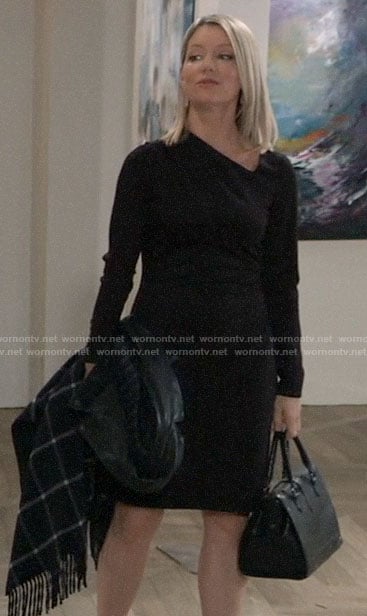 Nina’s black asymmetric neckline dress on General Hospital