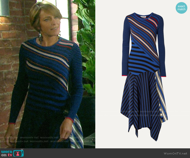 Opening Ceremony Asymmetric striped cotton-blend midi dress worn by Nicole Walker (Arianne Zucker) on Days of our Lives