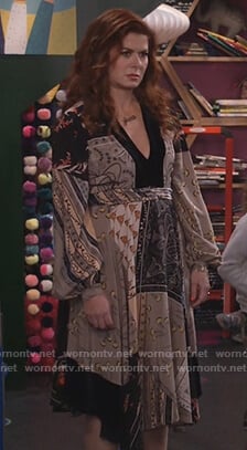 Grace’s patchwork print dress on Will and Grace