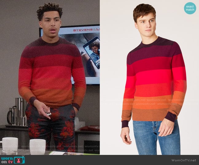 Paul Smith Tonal Stripe Crew Neck worn by Andre Johnson Jr (Marcus Scribner) on Black-ish