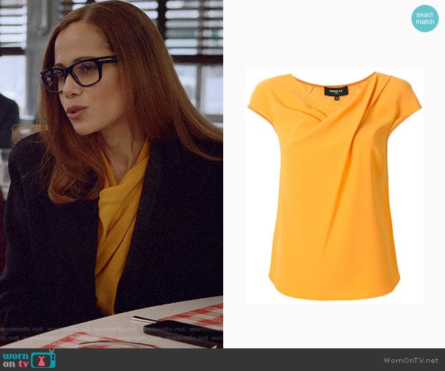 Paule Ka Draped Neckline Blouse worn by Amanda Doherty (Victoria Cartagena) on Almost Family