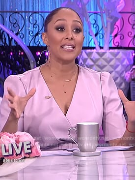 Tamera's lavender leather belted dress on The Real