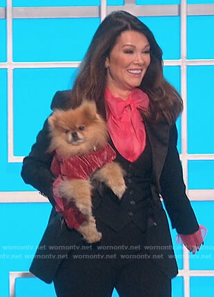 Lisa Vanderpump’s pink sheer tie neck blouse on The Talk