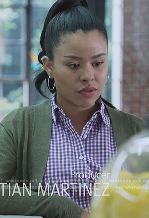 Mariana’s purple gingam check blouse on Good Trouble