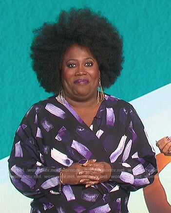 Sheryl’s purple printed wrap top on The Talk