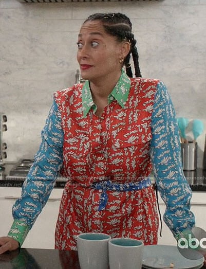 Rainbow's printed colorblock shirtdress on Black-ish