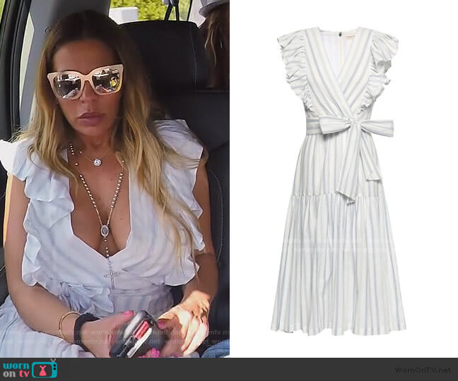Wrap-effect striped stretch-cotton midi dress by Rebecca Taylor worn by Dolores Catania  on The Real Housewives of New Jersey