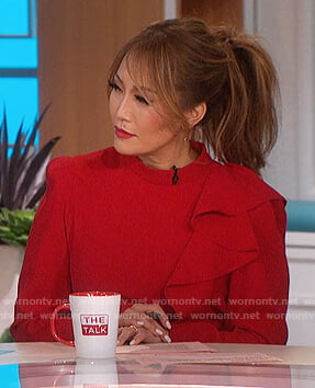 Carrie’s red ruffle mini dress on The Talk