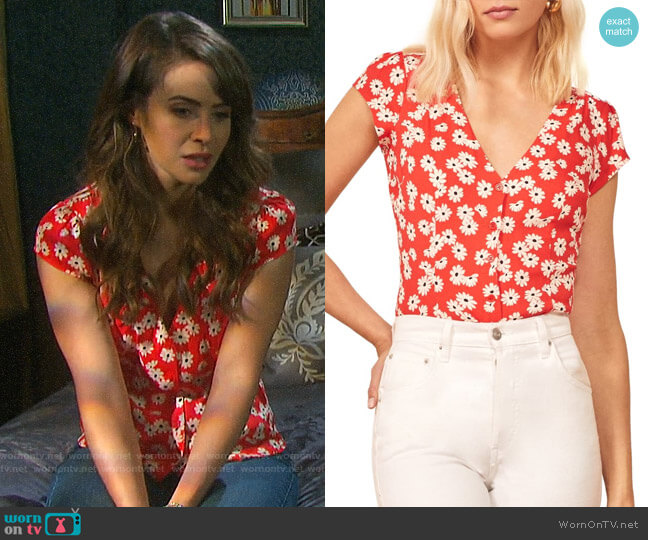 Reformation Bella Top in Oopsie Daisy worn by Sarah Horton (Linsey Godfrey) on Days of our Lives