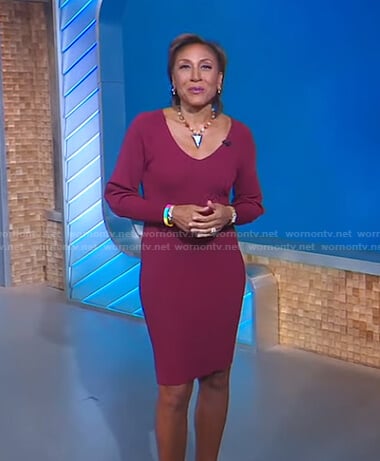 Robin’s burgundy ribbed sweater dress on Good Morning America