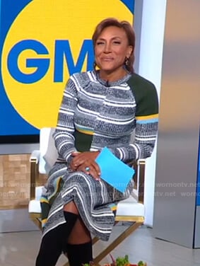 Robin’s striped ribbed sweater and skirt on Good Morning America