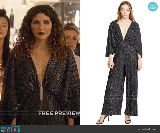 WornOnTV: Dinah’s metallic plunge neck jumpsuit on Arrow | Juliana ...