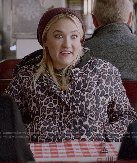 Roxy's leopard print puffer jacket on Almost Family