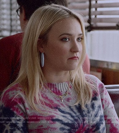 Roxy's pink and blue tie dye sweater on Almost Family