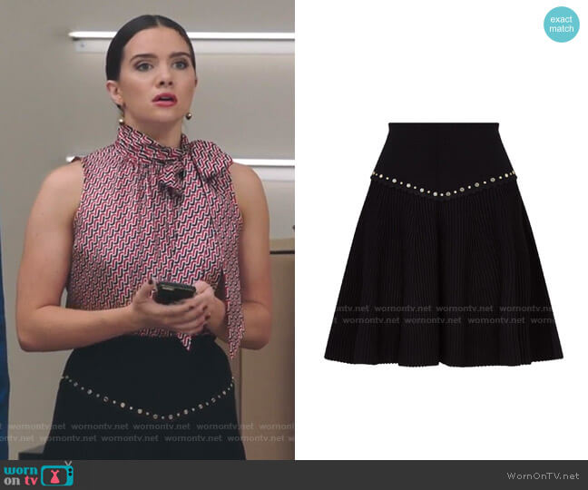 Oria Stud Detail Knit Miniskirt by Sandro worn by Jane Sloan (Katie Stevens) on The Bold Type