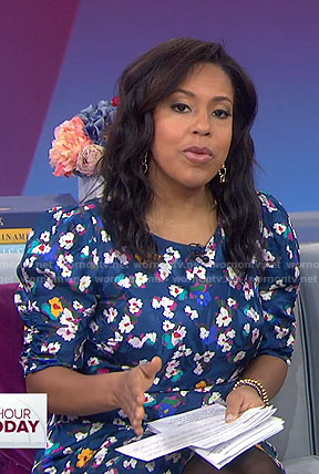 Sheinelle’s blue floral ruched dress on Today