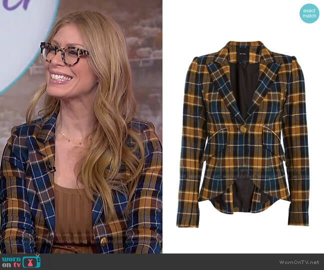 Plaid Elbow Patch Blazer by Smythe worn by Jill Martin on Today