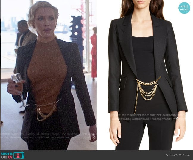 Smythe x Jenny Bird Chain Embellished Blazer worn by Laurel Lance (Katie Cassidy) on Arrow