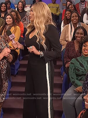 Wendy’s black bodysuit and snap button pants on The Wendy Williams Show