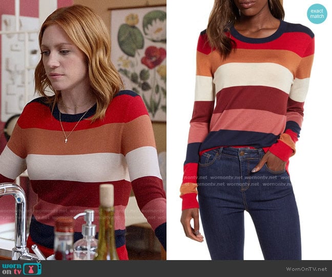 Splendid Duke Stripe Sweater worn by Julia Bechley (Brittany Snow) on Almost Family