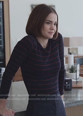 Callie’s navy striped long sleeve tee on Good Trouble