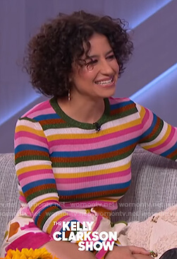 Ilana Glazer’s striped sweater and floral shorts on The Kelly Clarkson Show