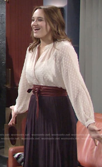 Summer’s embroidered dot blouse on The Young and the Restless