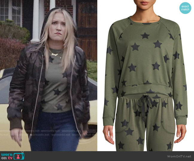 Terez Star-Print Crewneck Pullover Sweatshirt worn by Roxy Doyle (Emily Osment) on Almost Family