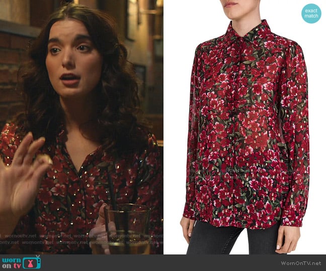 Floral Print & Metallic Dot Pattern Shirt by The Kooples worn by Dylan Gelula on Shameless