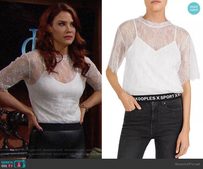 The Kooples Lace & Logo-Hem Top worn by Sally Spectra (Courtney Hope) on The Bold and the Beautiful