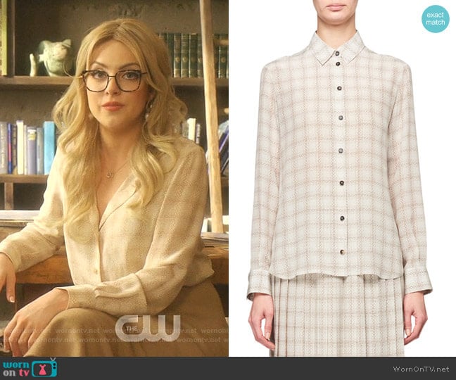 Jonas Squiggle Print Button-Front Silk Shirt by The Row worn by Fallon Carrington (Elizabeth Gillies) on Dynasty