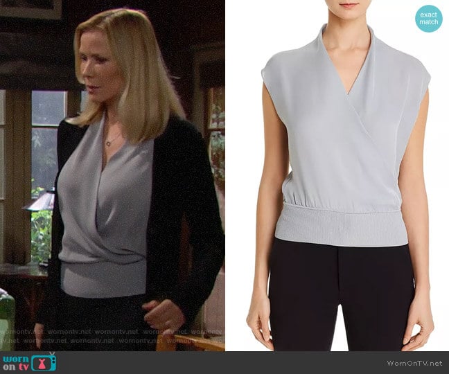 Theory Draped Silk Top in Blue Mist worn by Brooke Logan (Katherine Kelly Lang) on The Bold and the Beautiful