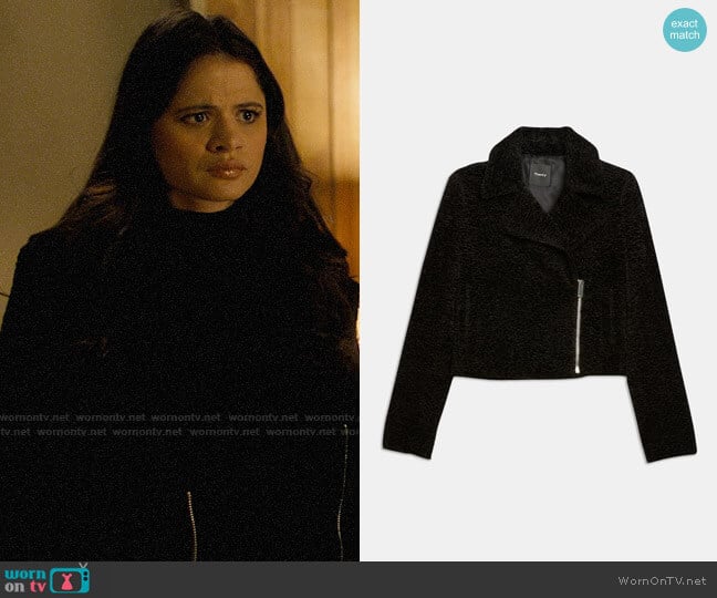 Theory Embossed Faux Fur Slim Moto Jacket worn by Mel Vera (Melonie Diaz) on Charmed