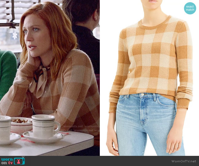 Theory Cashmere Plaid Crewneck Sweater worn by Julia Bechley (Brittany Snow) on Almost Family