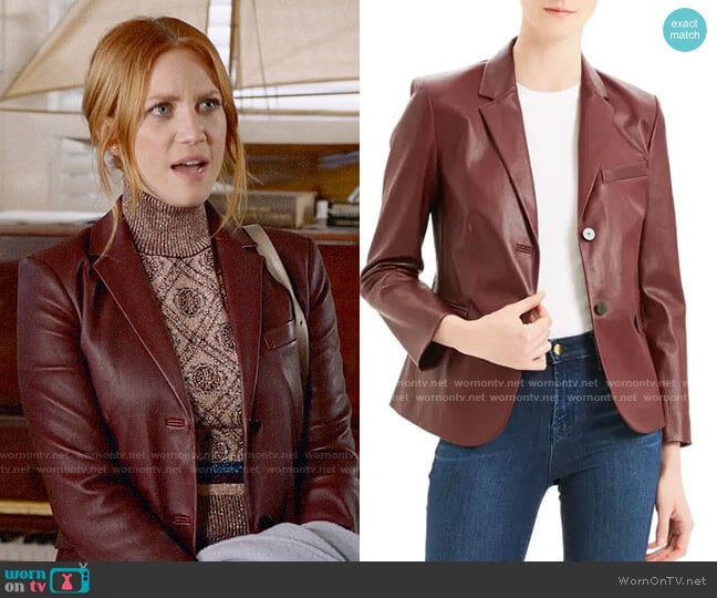 Theory Classic Leather Shrunken Jacket worn by Julia Bechley (Brittany Snow) on Almost Family