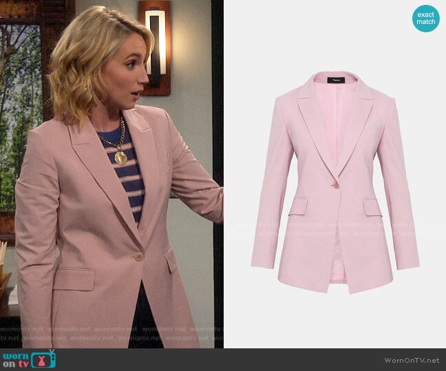 Theory Etiennette B Blazer in Baby Pink worn by Mandy Baxter (Molly McCook) on Last Man Standing