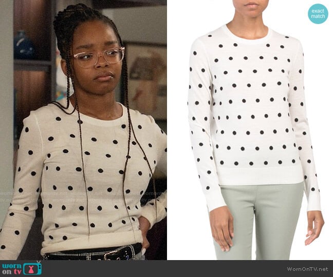 Theory Polka Dot Merino Wool Sweater worn by Diane Johnson (Marsai Martin) on Black-ish