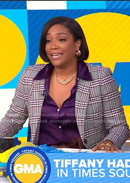 Tiffany Haddish’s grey plaid blazer on Good Morning America