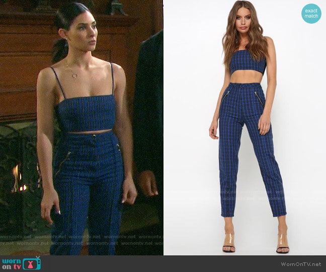 Tiger Mist Ainsley Crop Top and Skinny Pants worn by Gabi Hernandez (Camila Banus) on Days of our Lives