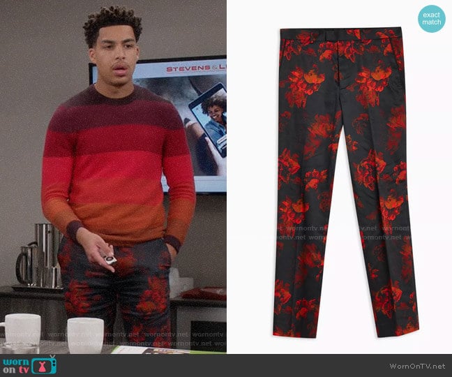 Topman Black Floral Print Slim Pants worn by Andre Johnson Jr (Marcus Scribner) on Black-ish