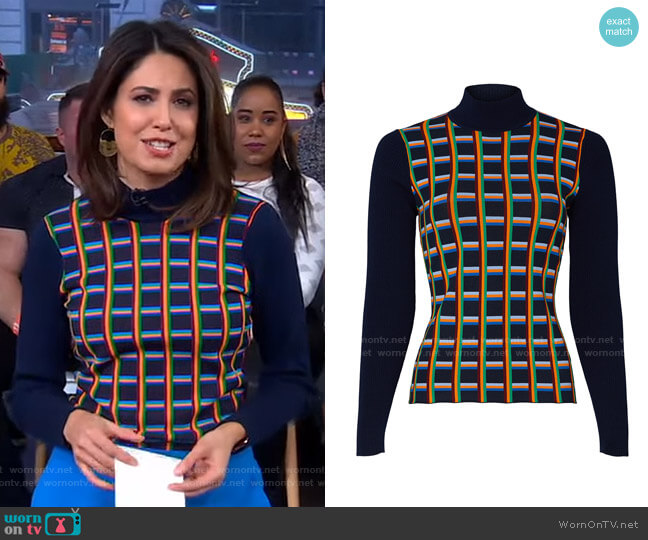 Jacquard Front Ribbed Turtleneck by Tory Sport worn by Cecilia Vega  on Good Morning America