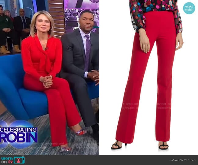 WornOnTV: Amy’s red tie neck sweater and pants on Good Morning America ...