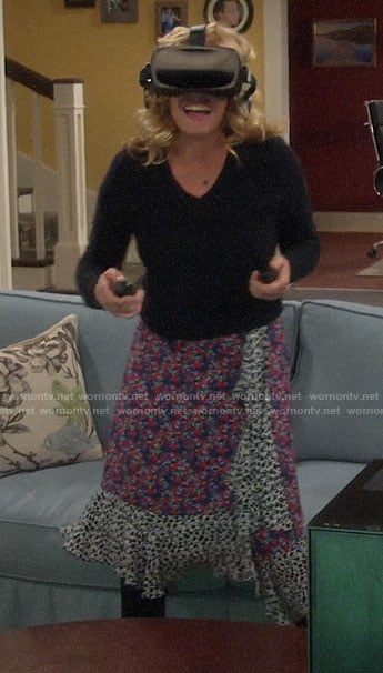 Vanessa's mixed floral print ruffled wrap skirt on Last Man Standing