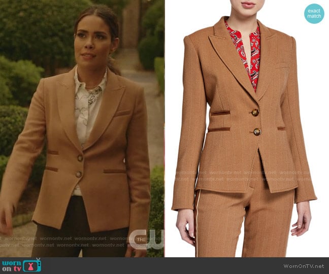 Hudson Herringbone Blazer by Veronica Beard worn by Cristal Jennings (Daniella Alonso) on Dynasty